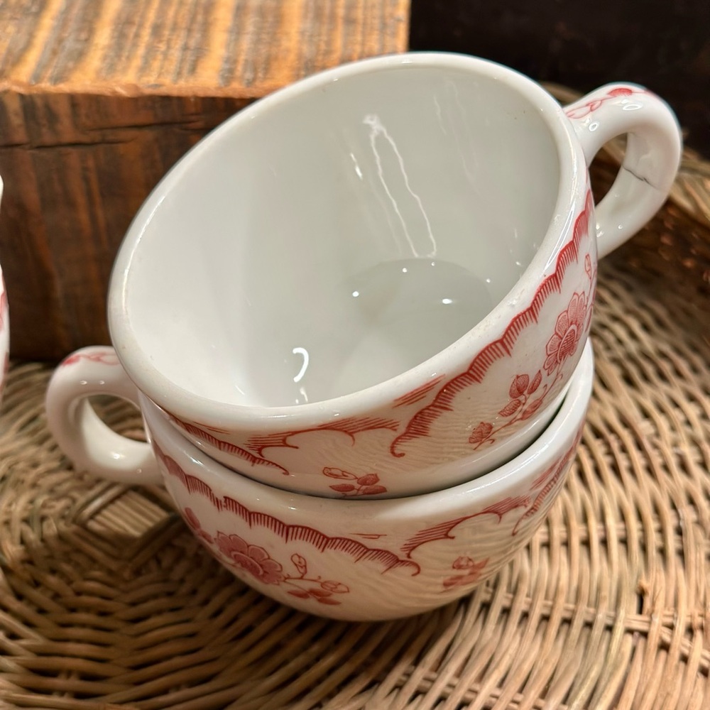 4 Shenango China Restaurant Ware Red Floral, Chardon Rose, Diner Coffee Mugs - Picture 4 of 8